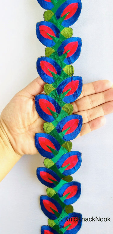 Yellow / Blue / Red / Green Embroidered Leaves Vine Trim Lace, Approx. 60mm Wide